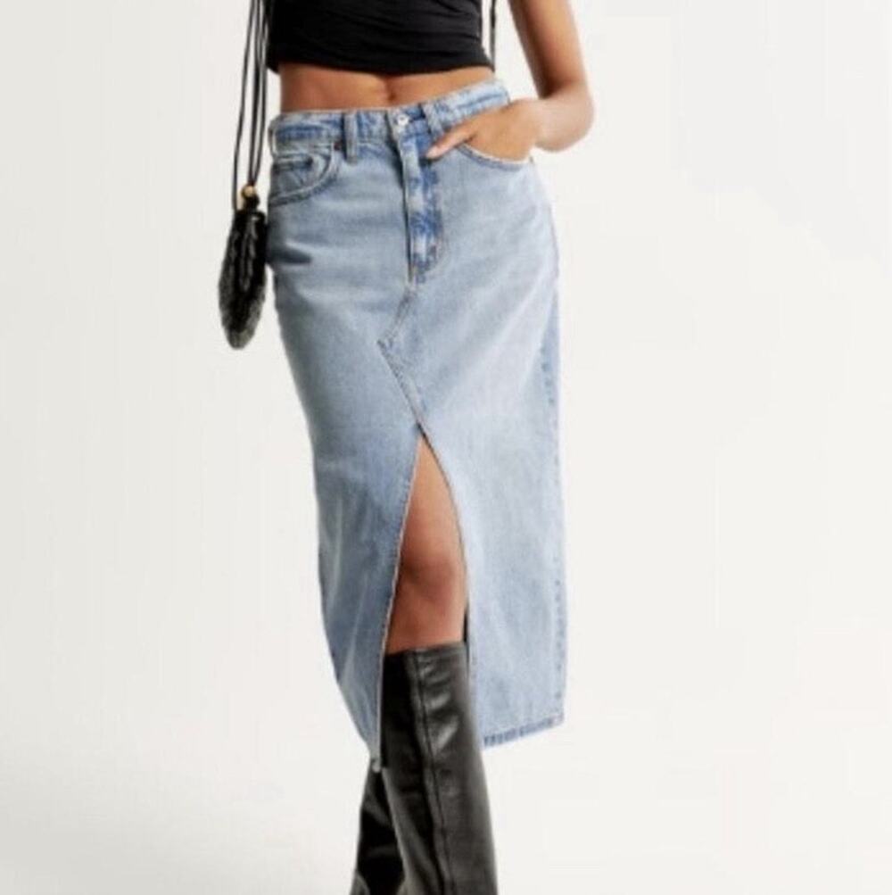 Abercrombie & Fitch Skirt Size 33/16 High Rise Denim Midi Jean Front Slit Casual